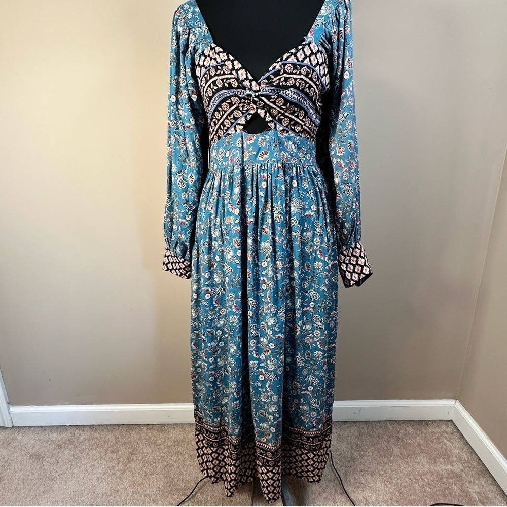 Angie Blue and Black Long Sleeve Maxi Dress